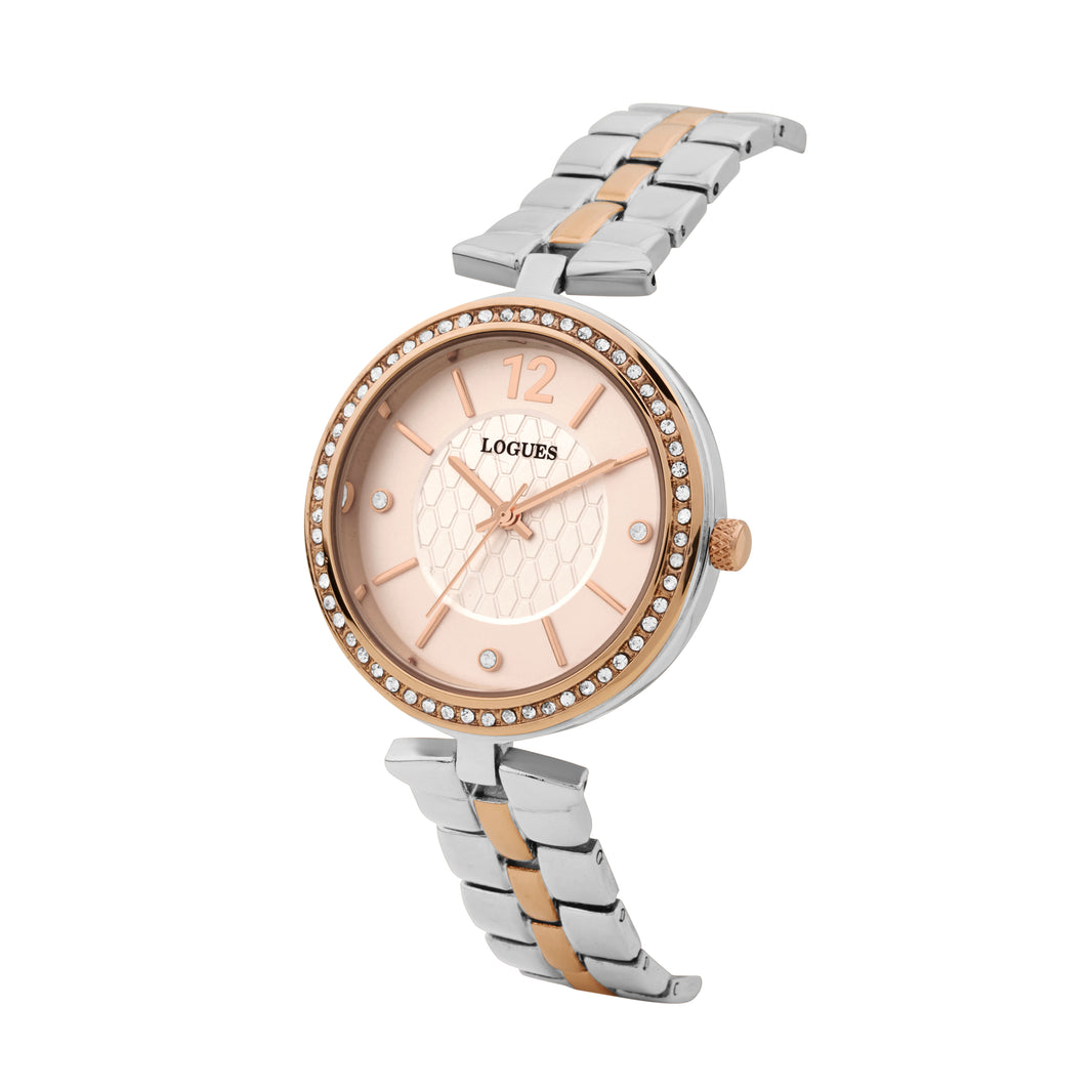 image Logues | L 6275 BWM-06 Logues Quartz Analogue Rose Dial Steel Rose Metal Strap Watch For Women
