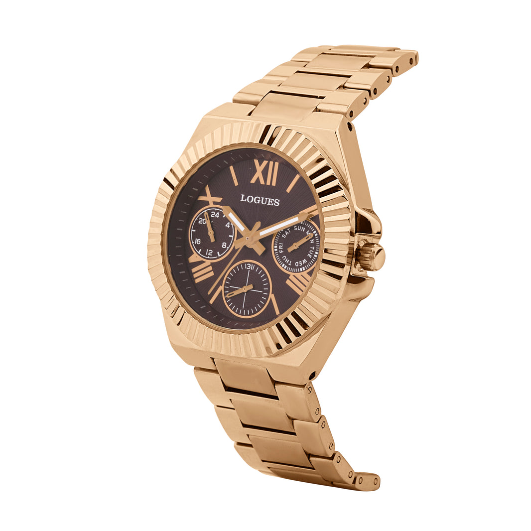 image Logues | L 1725 WM-08 Logues Quartz Analogue Purple Dial Rose Metal Strap Watch For Women