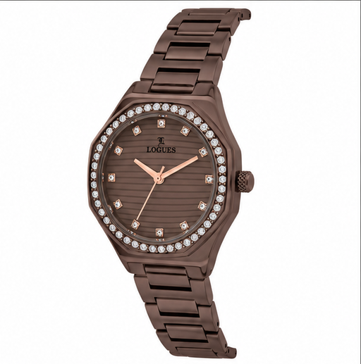 Logues | L 6232 CM-05 Logues Quartz Analogue Brown Dial Brown Metal Strap Watch For Women