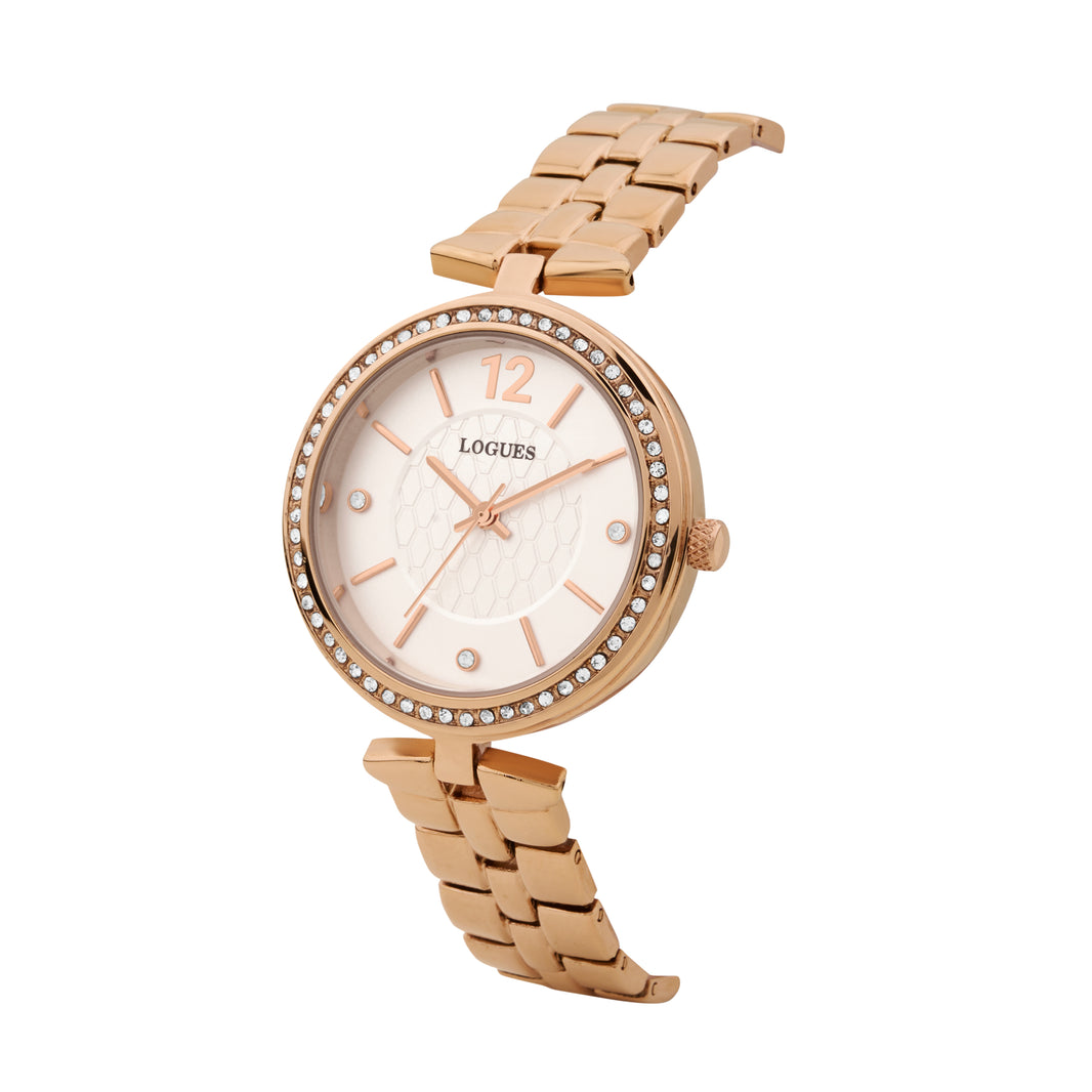 image Logues | L 6275 WM-02 Logues Quartz Analogue Silver Dial Rose Gold Metal Strap Watch For Women