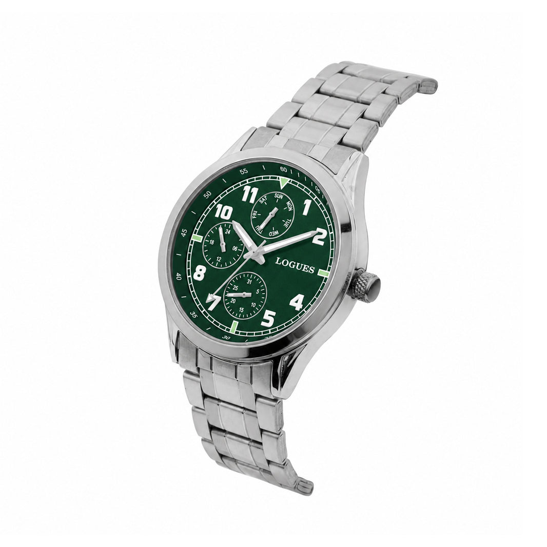 image Logues men's multifunction watch, green dial, steel metal strap, 42 mm case - G 1906 SM-10 (view 2)