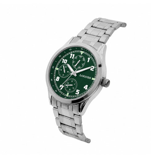 Logues men's multifunction watch, green dial, steel metal strap, 42 mm case - G 1906 SM-10 (view 2)