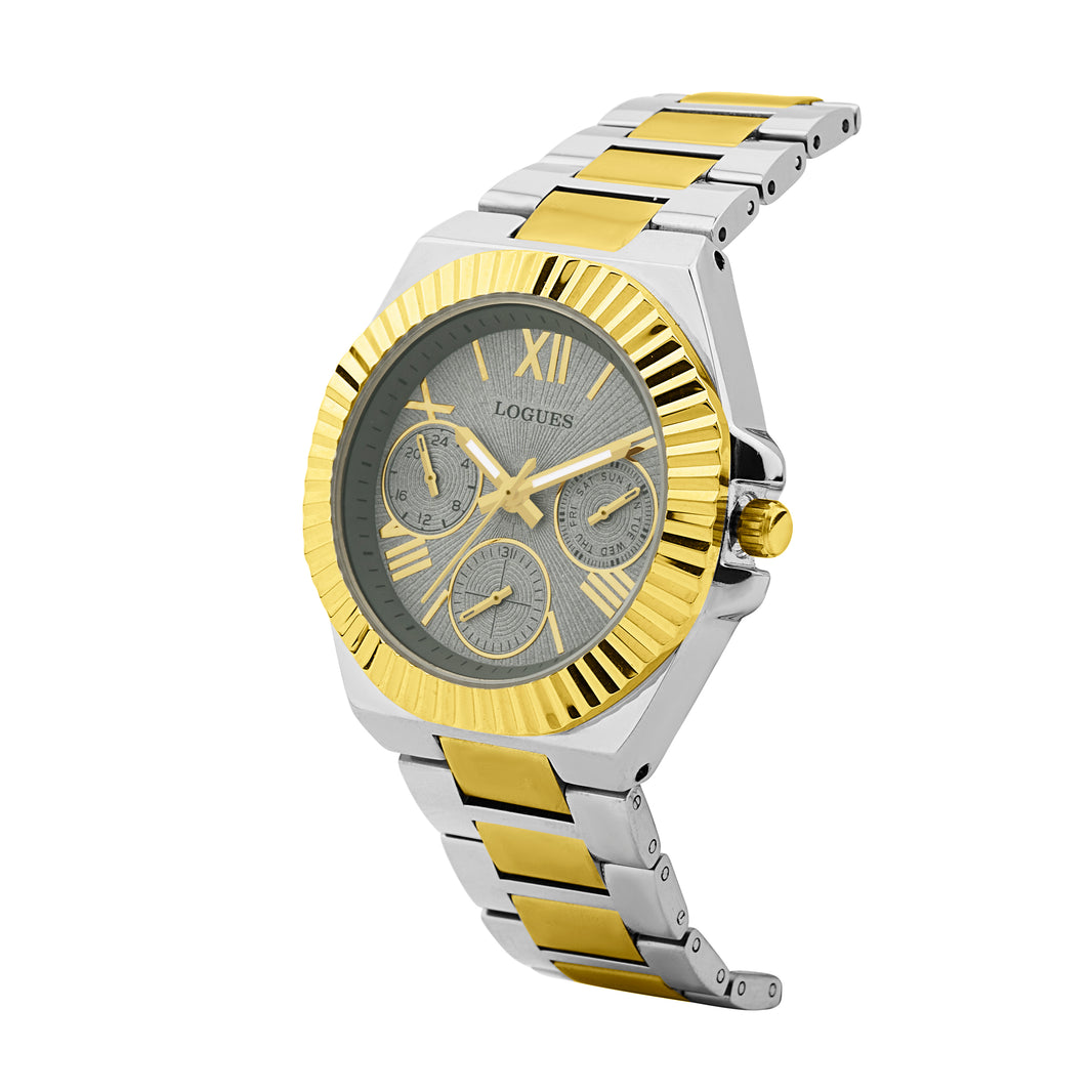 image Logues | L 1725 BM-27 Logues Quartz Analogue Grey Dial Steel Gold Metal Strap Watch For Women