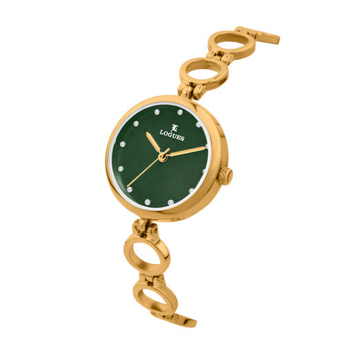 Logues | L 6251 YM-10 Logues Quartz Analogue Green Dial Gold Metal Strap Watch For Women