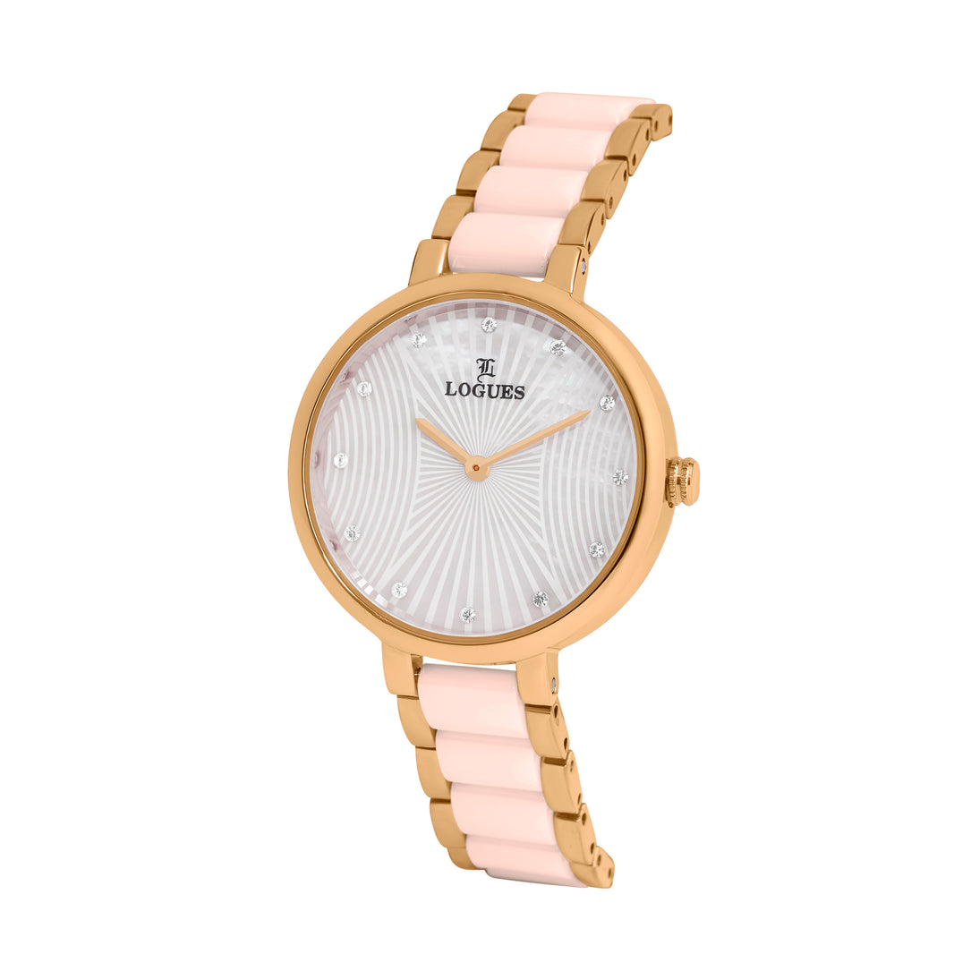 image Logues | L 6270 WPC-02 Logues Quartz Analogue Silver Dial Pink Ceramic Strap Watch For Women