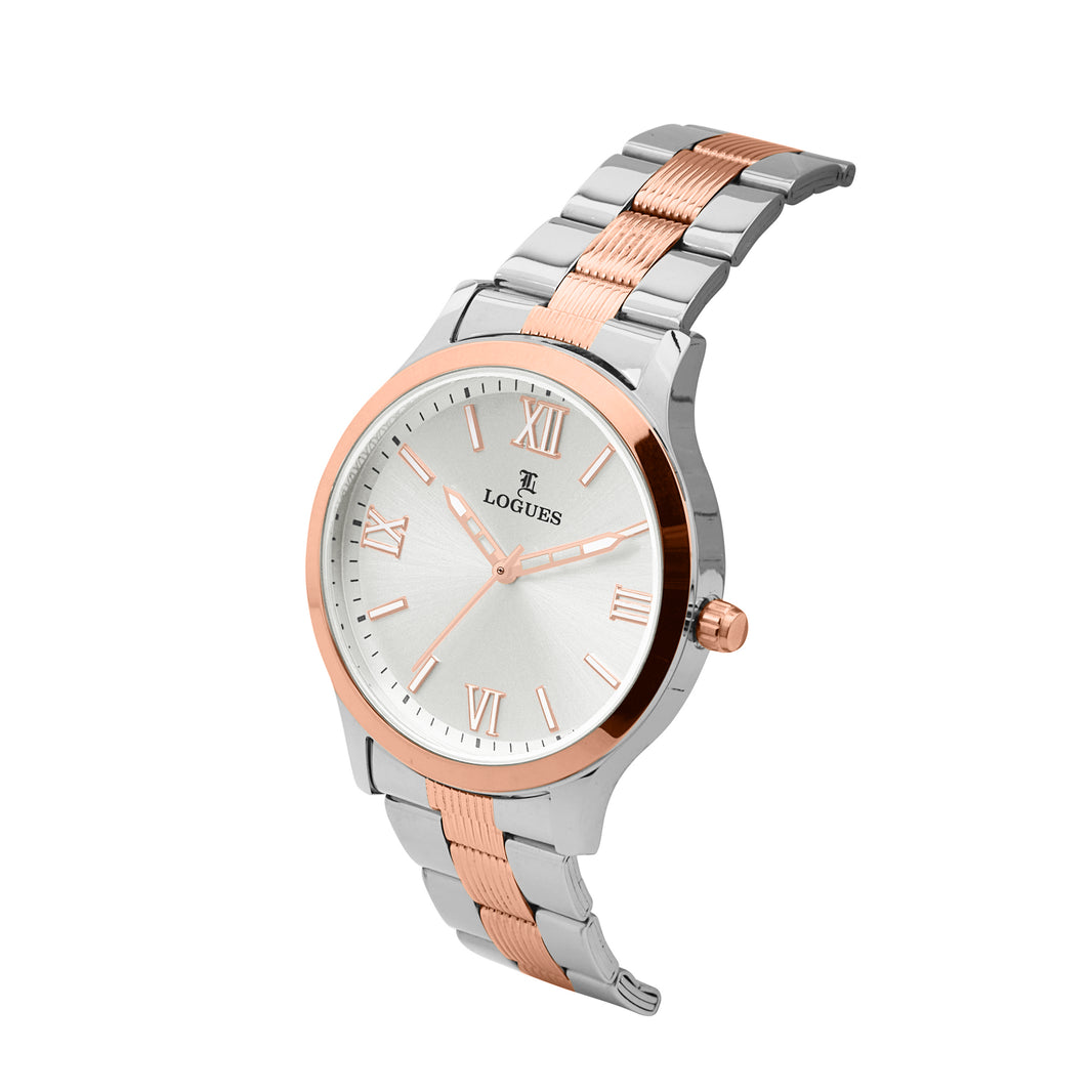 image Logues | G 4209 BWM-02 Logues Quartz Analogue Silver Dial Steel Rose Metal Strap Watch For Men
