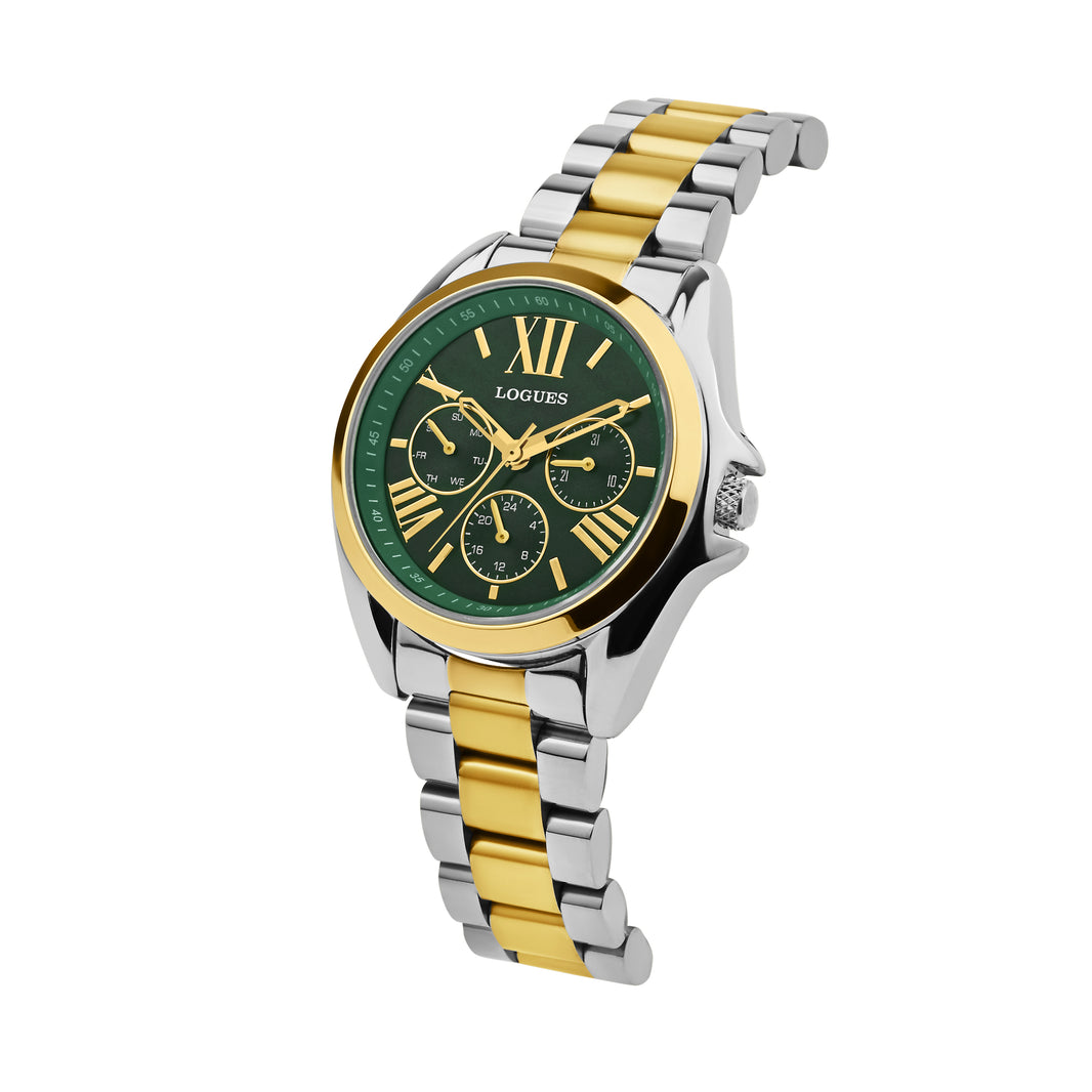 image Logues | L 1722 BM-10 Logues Quartz Analogue Green Dial Steel Gold Metal Strap Watch For Women