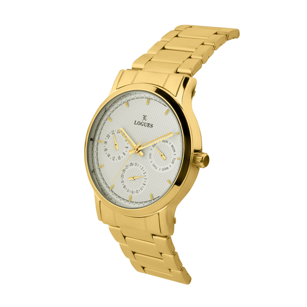 image Logues | G 1912 YM-02 Logues Quartz Analogue Silver Dial Gold Metal Strap Watch For Men