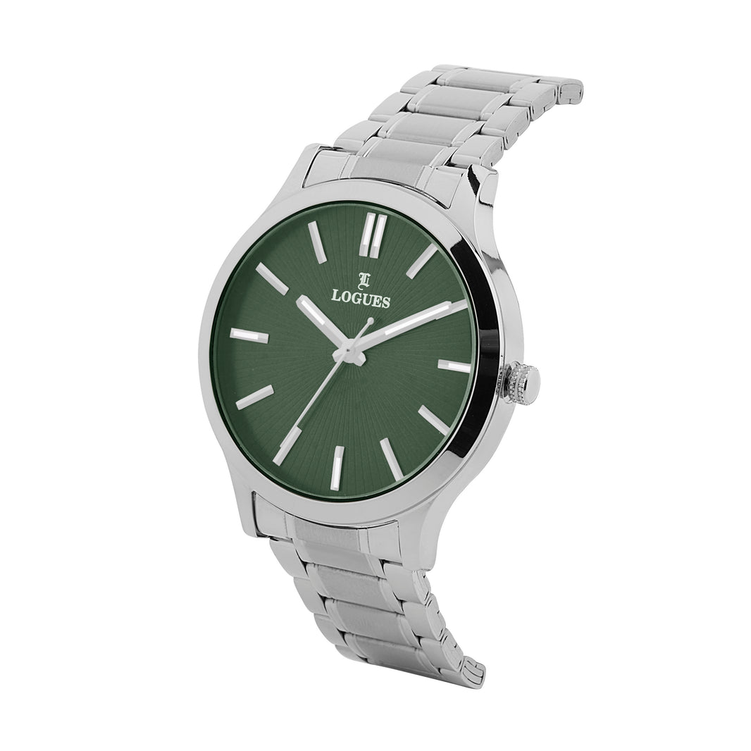 image Logues | G 4208 SM-10 Logues Quartz Analogue Green Dial Steel Metal Strap Watch For Men