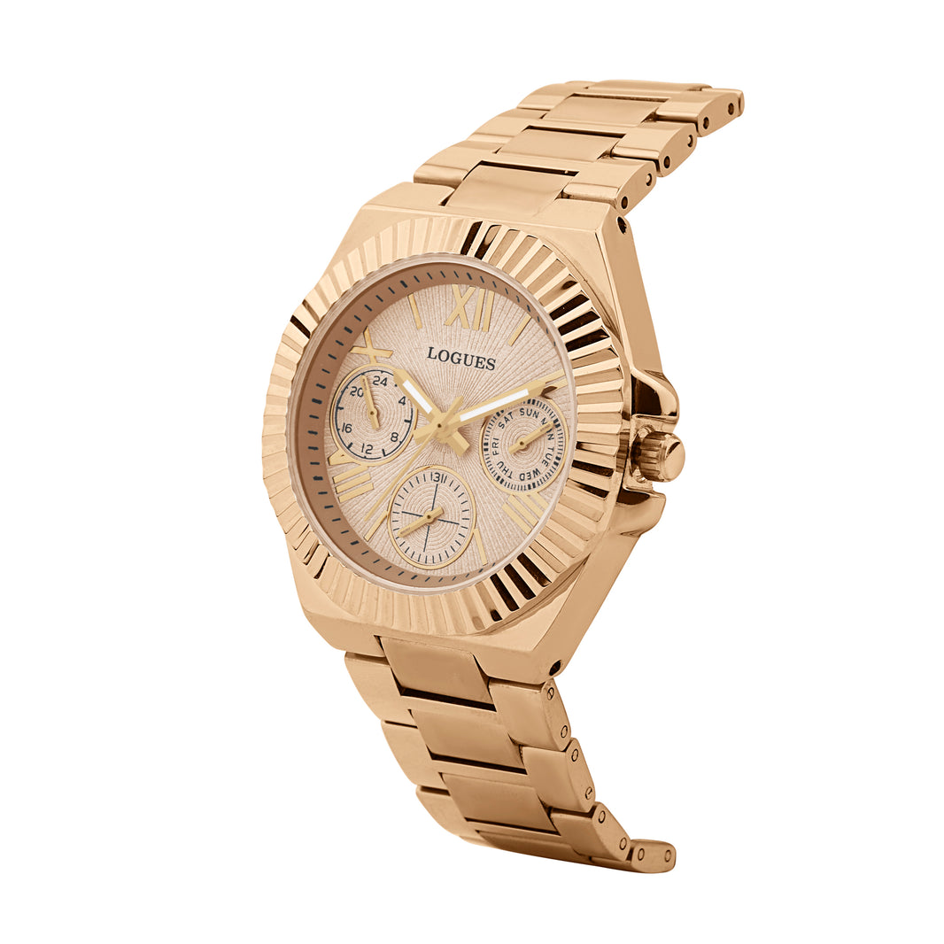 image Logues | L 1725 WM-06 Logues Quartz Analogue Rose Dial Rose Metal Strap Watch For Women