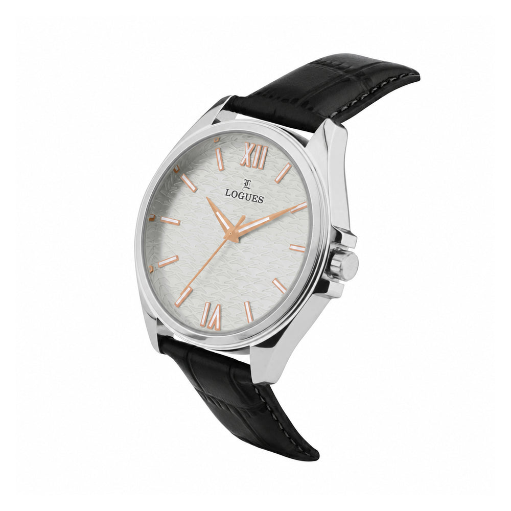 Logues men's analog watch, silver dial, black leather strap, 45 mm case - G 4162 SL-21 (view 2)