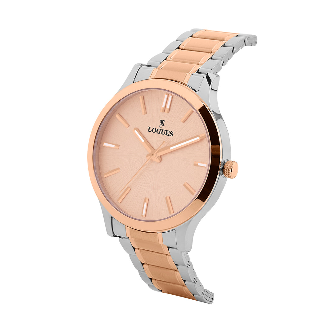 image Logues | G 4208 BWM-06 Logues Quartz Analogue Rose Dial Steel Rose Metal Strap Watch For Men