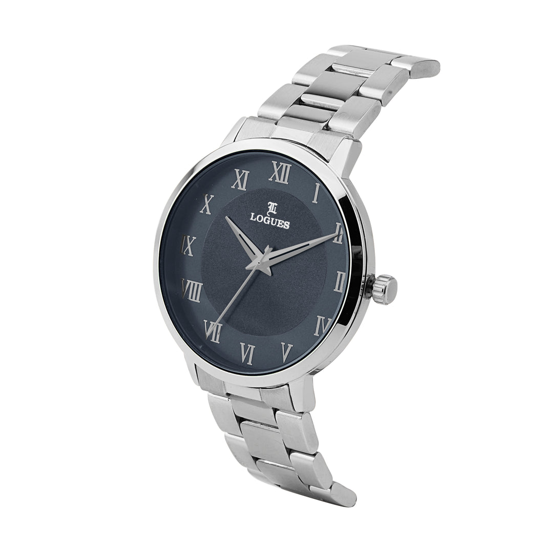 image Logues | G 4219 SM-04 Logues Quartz Analogue Blue Dial Steel Metal Strap Watch For Men