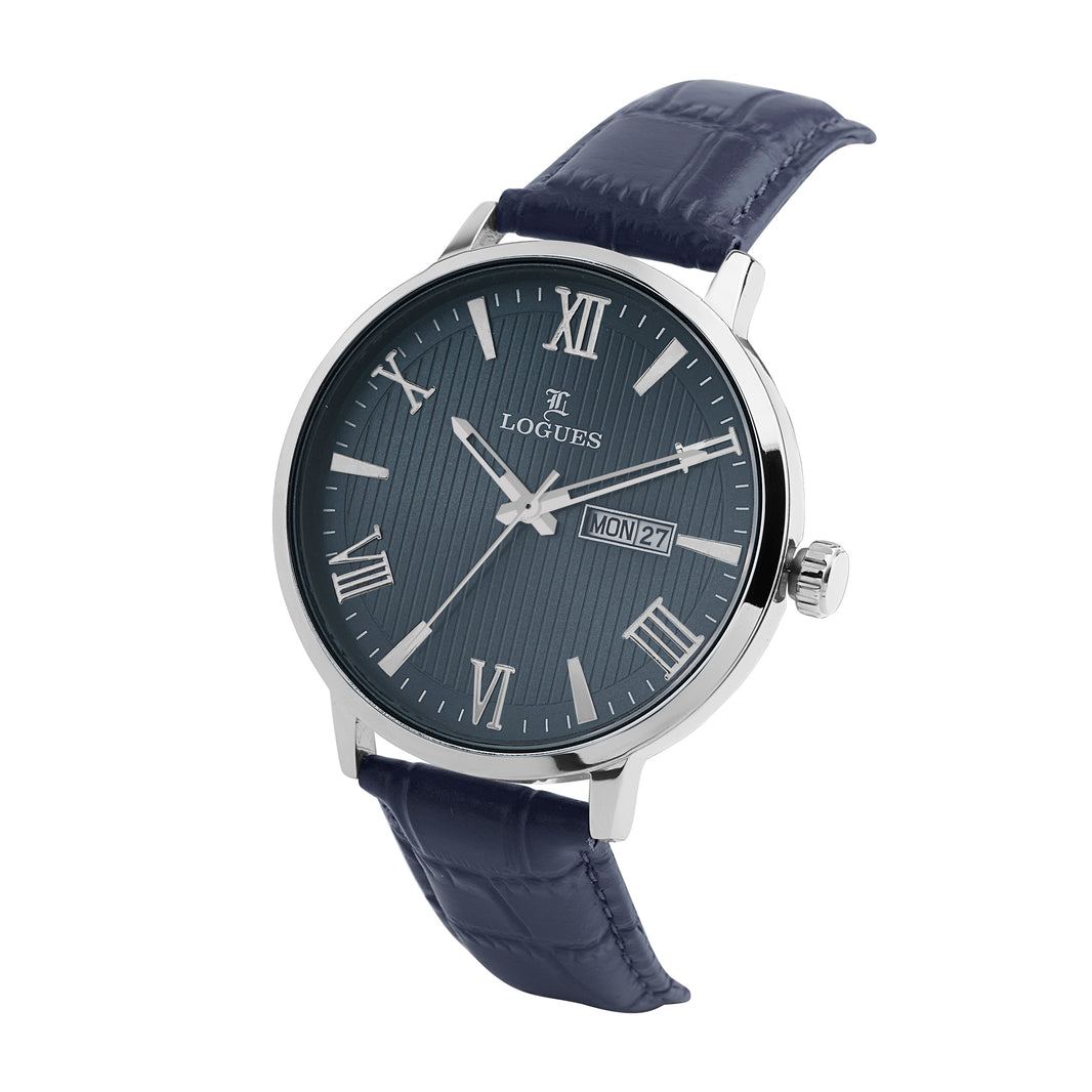 image Logues | G 4211 SLD-04 Logues Quartz Analogue Blue Dial Blue Leather Strap Watch For Men