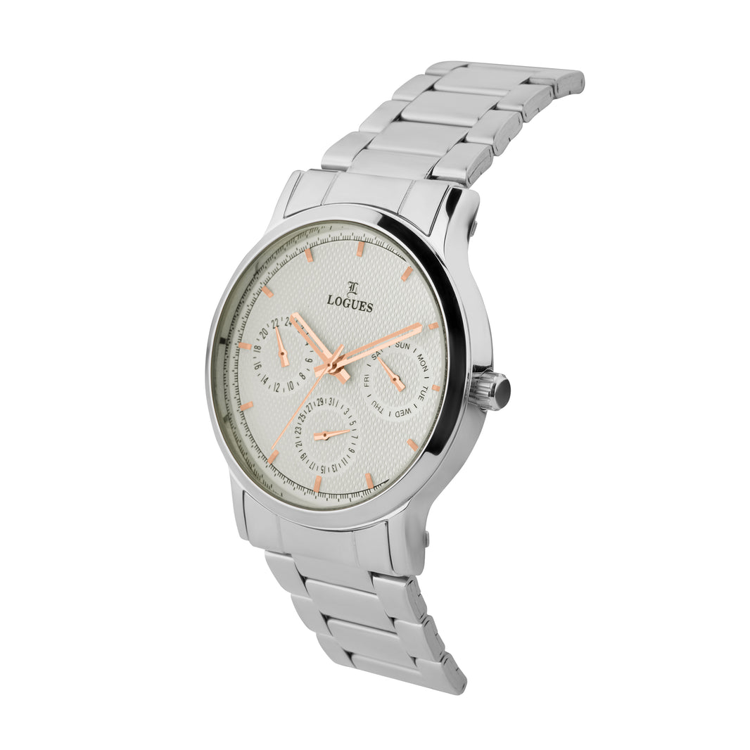 image Logues | G 1912 SM-02 Logues Quartz Analogue Silver Dial Steel Metal Strap Watch For Men