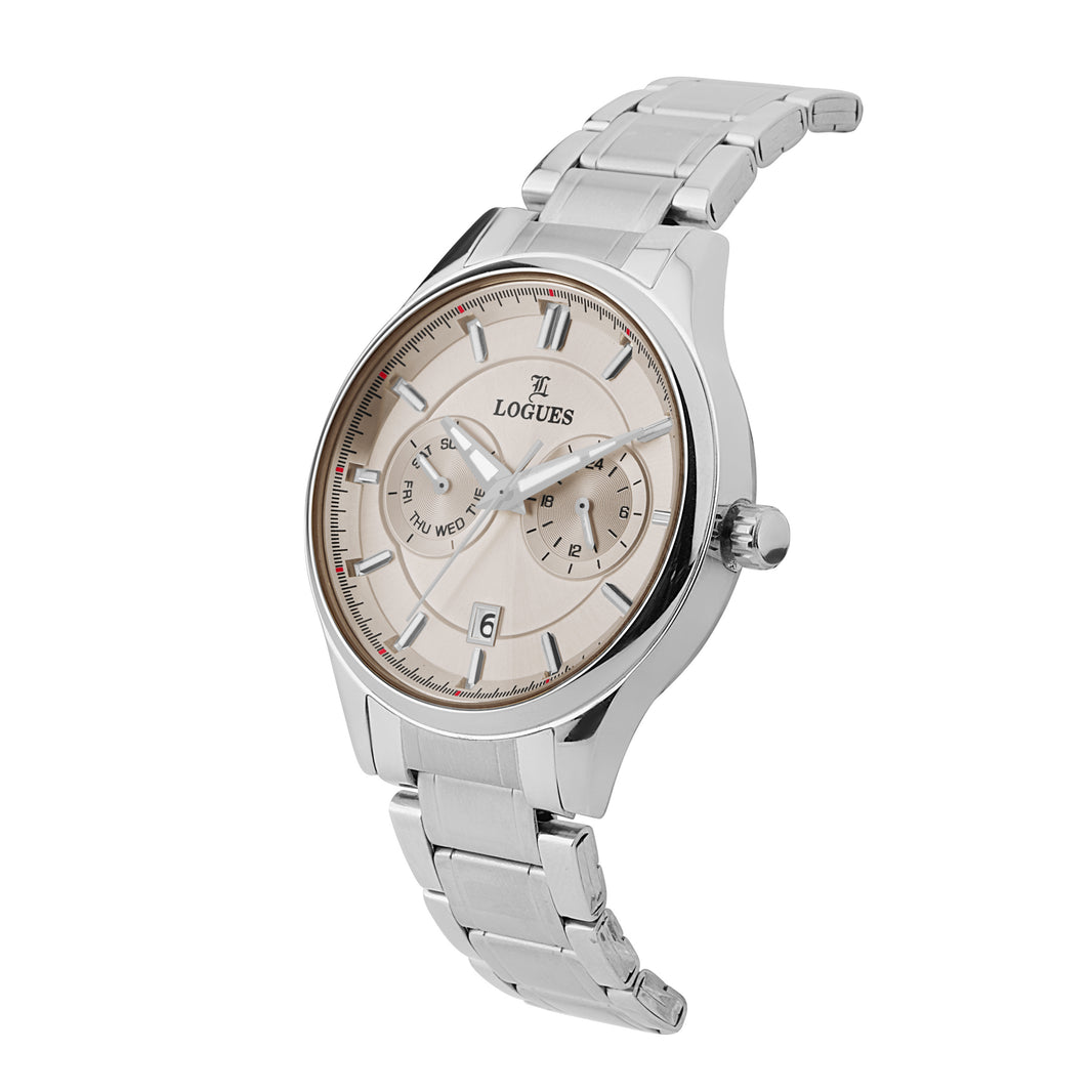 image Logues | G 1911 SMD-67 Logues Quartz Analogue Pink Dial Steel Metal Strap Watch For Men