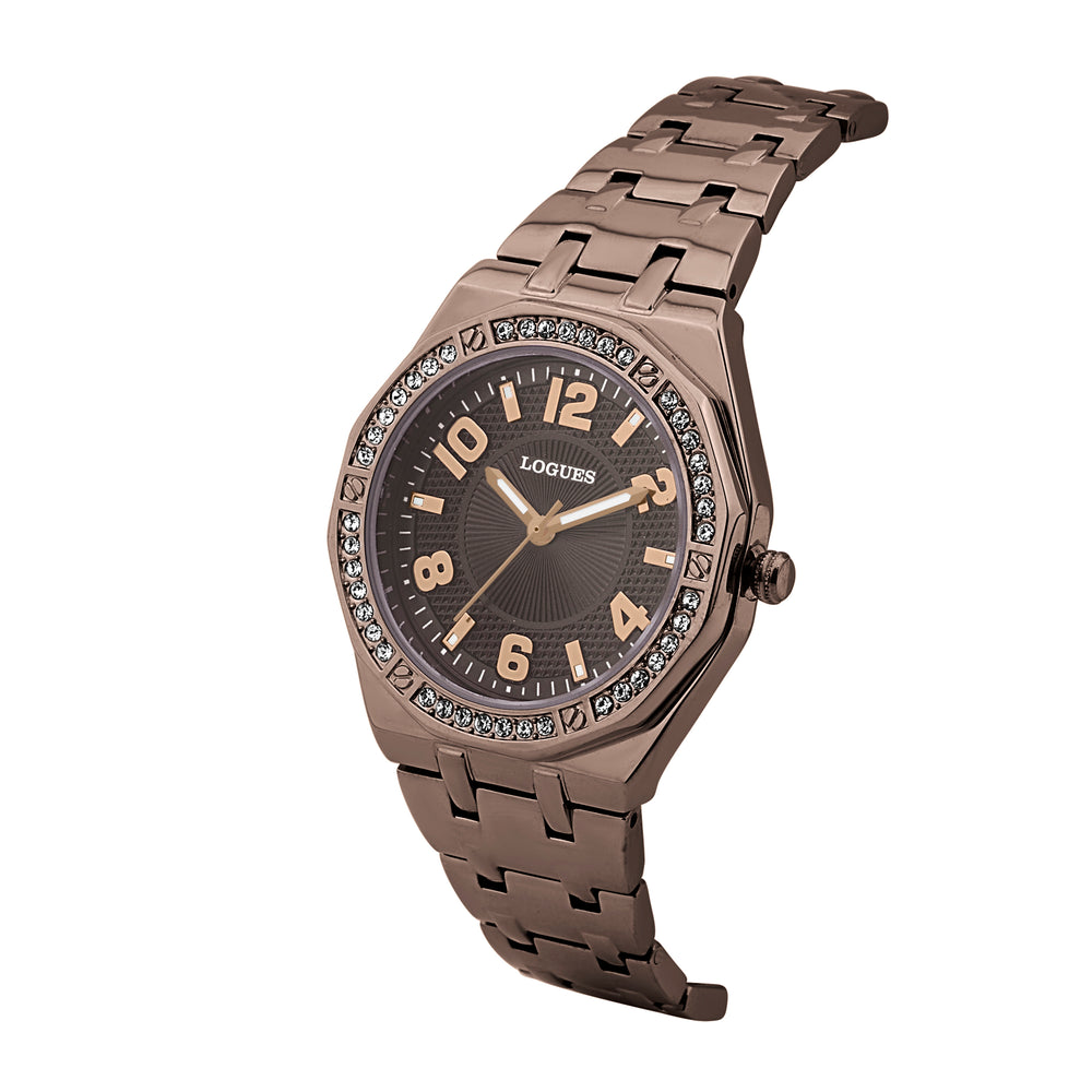 Logues | L 6274 CM-05 Logues Quartz Analogue Brown Dial Brown Metal Strap Watch For Women