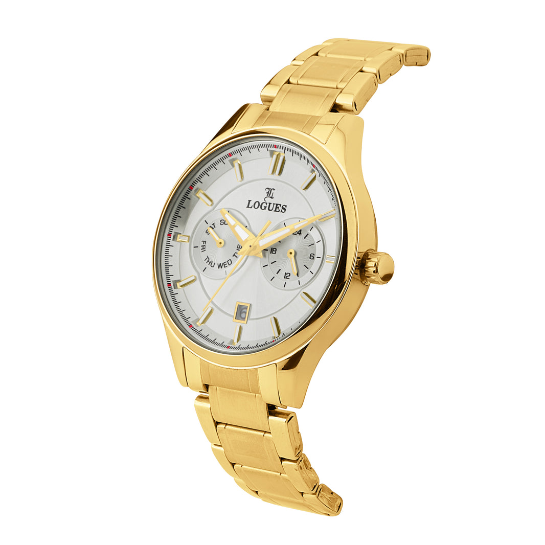 image Logues | G 1911 YMD-02 Logues Quartz Analogue Silver Dial Gold Metal Strap Watch For Men