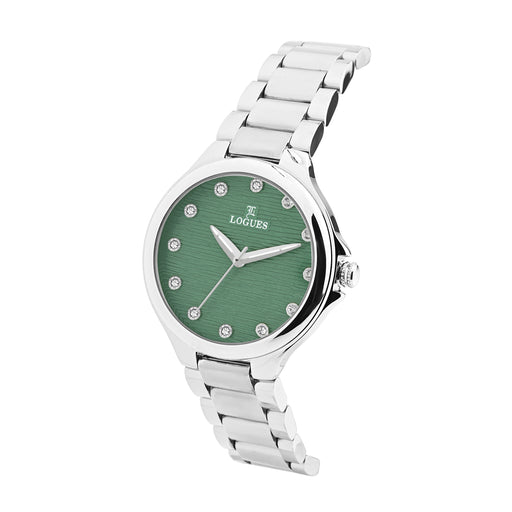Logues | L 6239 SM-10 Logues Quartz Analogue Green Dial Steel Metal Strap Watch For Women