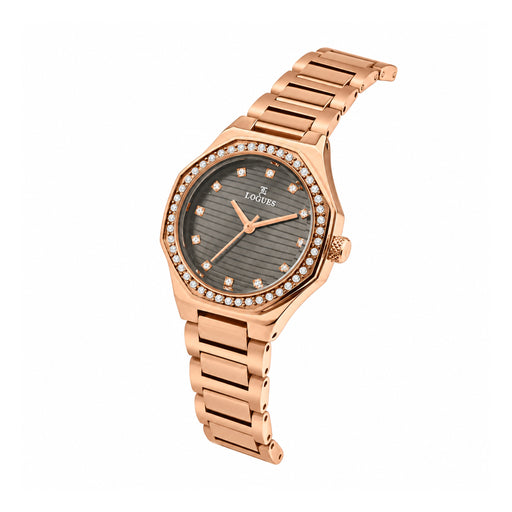 Logues women's analog watch, grey dial, rose gold metal strap, 38 mm case - L 6232 WM-27 (view 2)