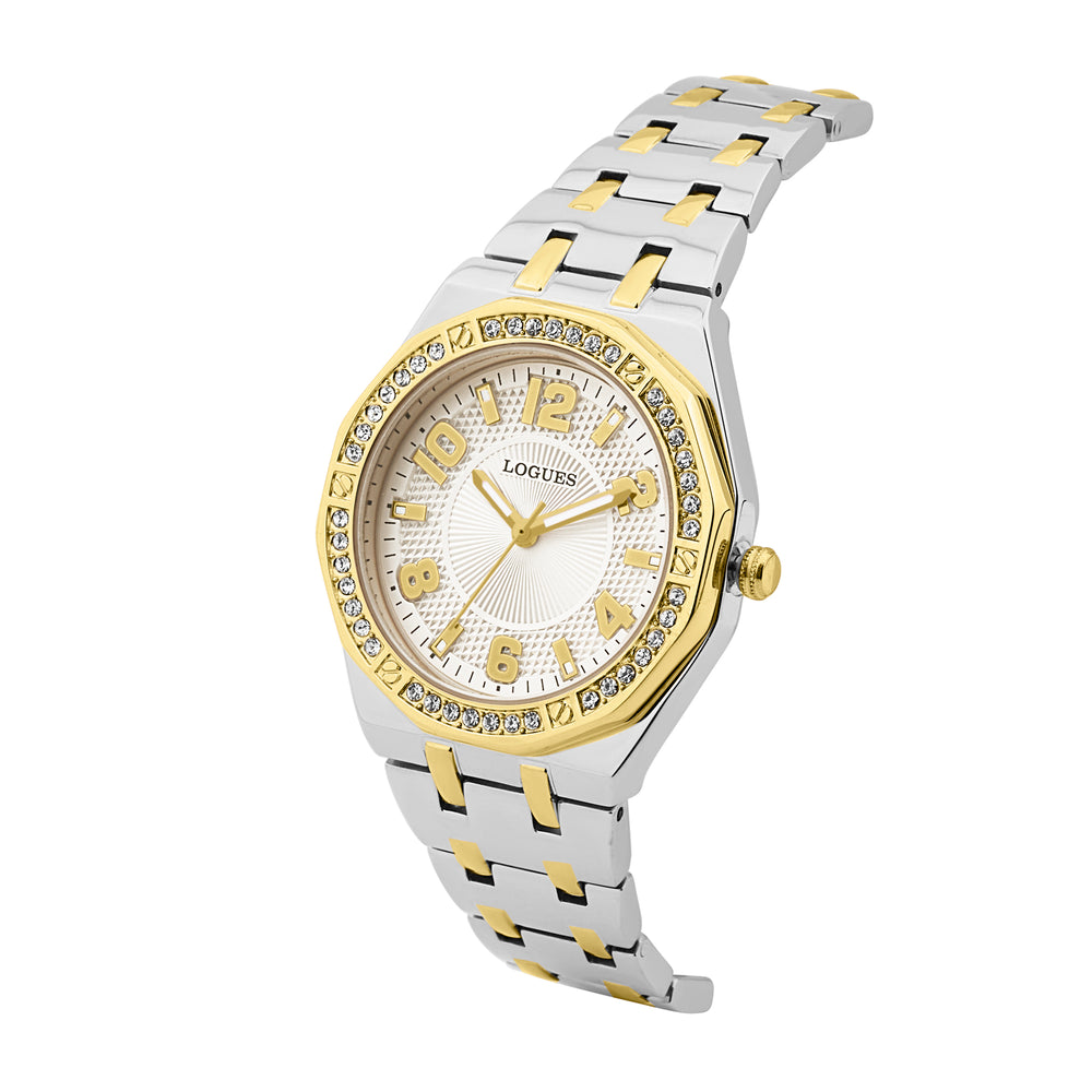 Logues | L 6274 BM-02 Logues Quartz Analogue Silver Dial Steel Gold Metal Strap Watch For Women
