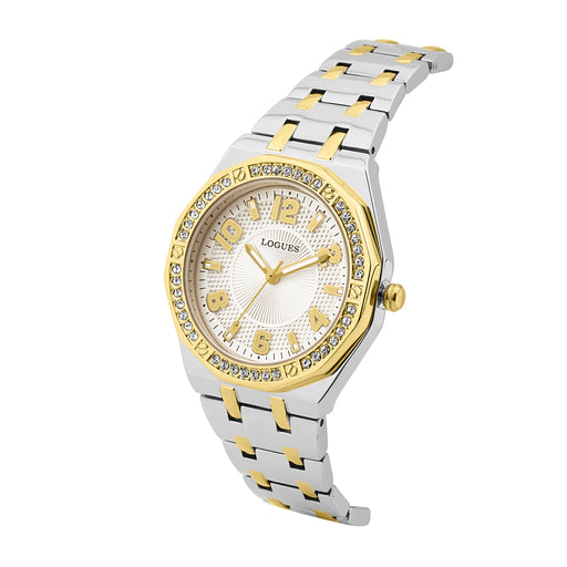 Logues | L 6274 BM-02 Logues Quartz Analogue Silver Dial Steel Gold Metal Strap Watch For Women