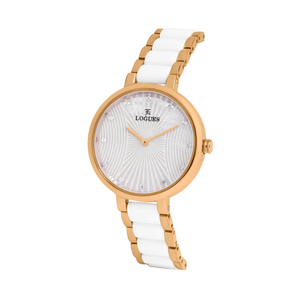 Logues | L 6270 WAC-01 Logues Quartz Analogue White Dial White Ceramic Strap Watch For Women