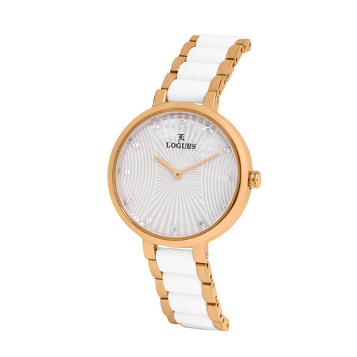 Logues | L 6270 WAC-01 Logues Quartz Analogue White Dial White Ceramic Strap Watch For Women