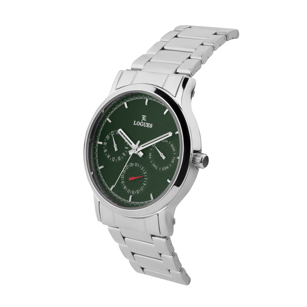 image Logues | G 1912 SM-10 Logues Quartz Analogue Green Dial Steel Metal Strap Watch For Men