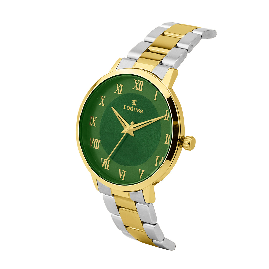image Logues | G 4219 BM-10 Logues Quartz Analogue Green Dial Steel Gold Metal Strap Watch For Men