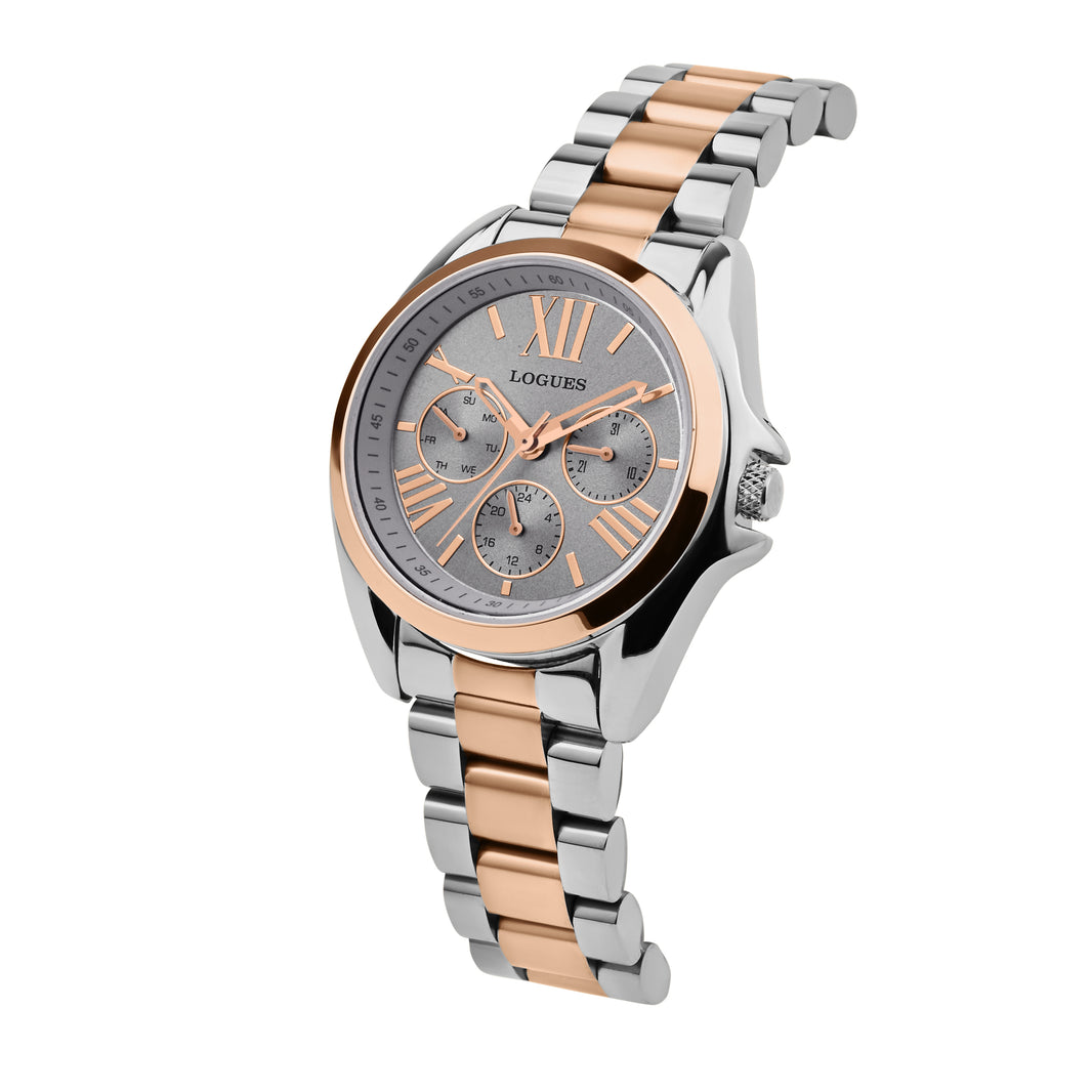 image Logues | L 1722 BWM-27 Logues Quartz Analogue Grey Dial Steel Rose Metal Strap Watch For Women