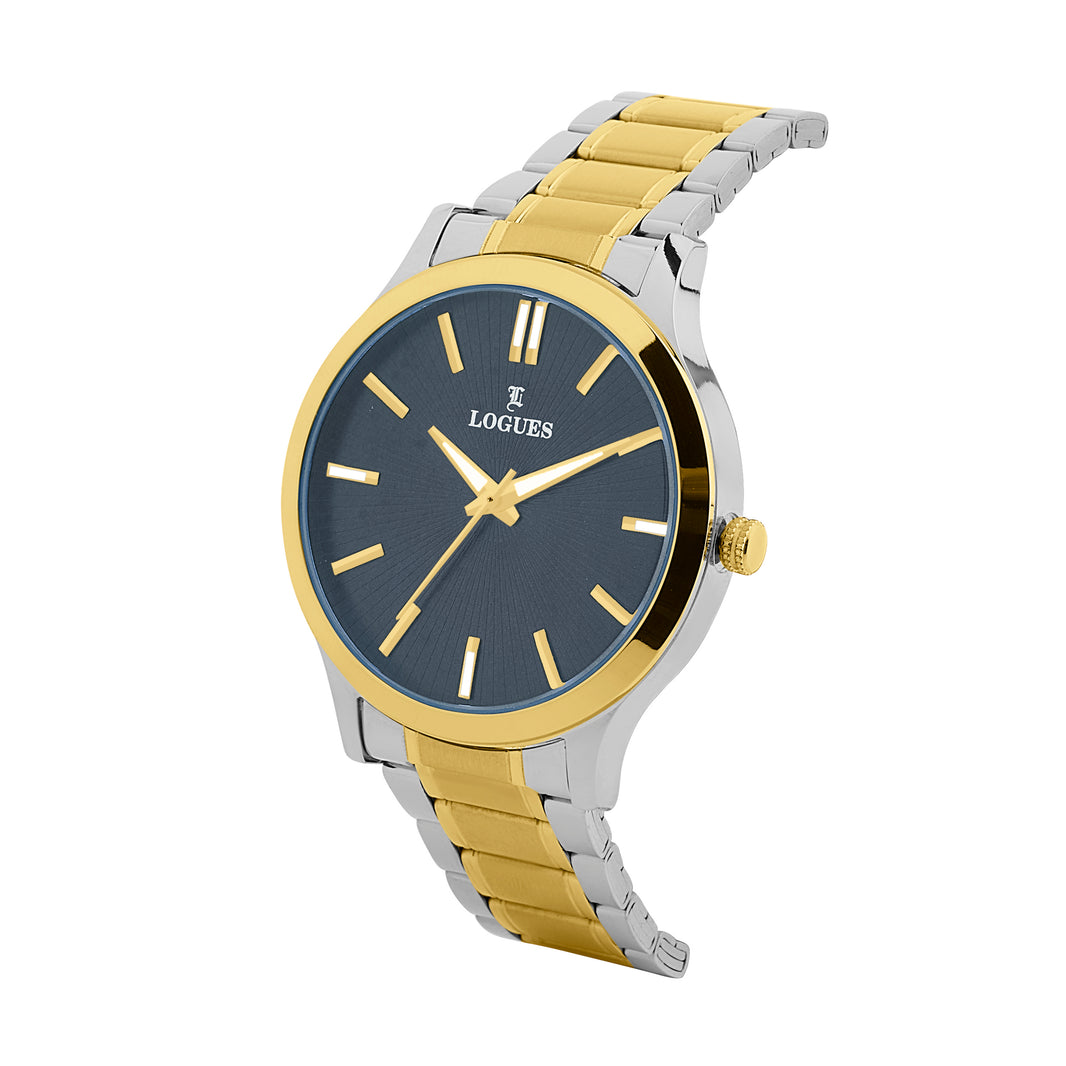 image Logues | G 4208 BM-04 Logues Quartz Analogue Blue Dial Steel Gold Metal Strap Watch For Men