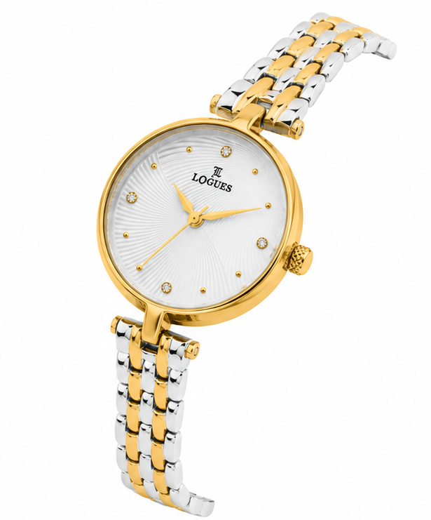 image Logues | L 6238 BM-02 Logues Quartz Analogue Silver Dial Gold Two Tone Metal Strap Watch For Women