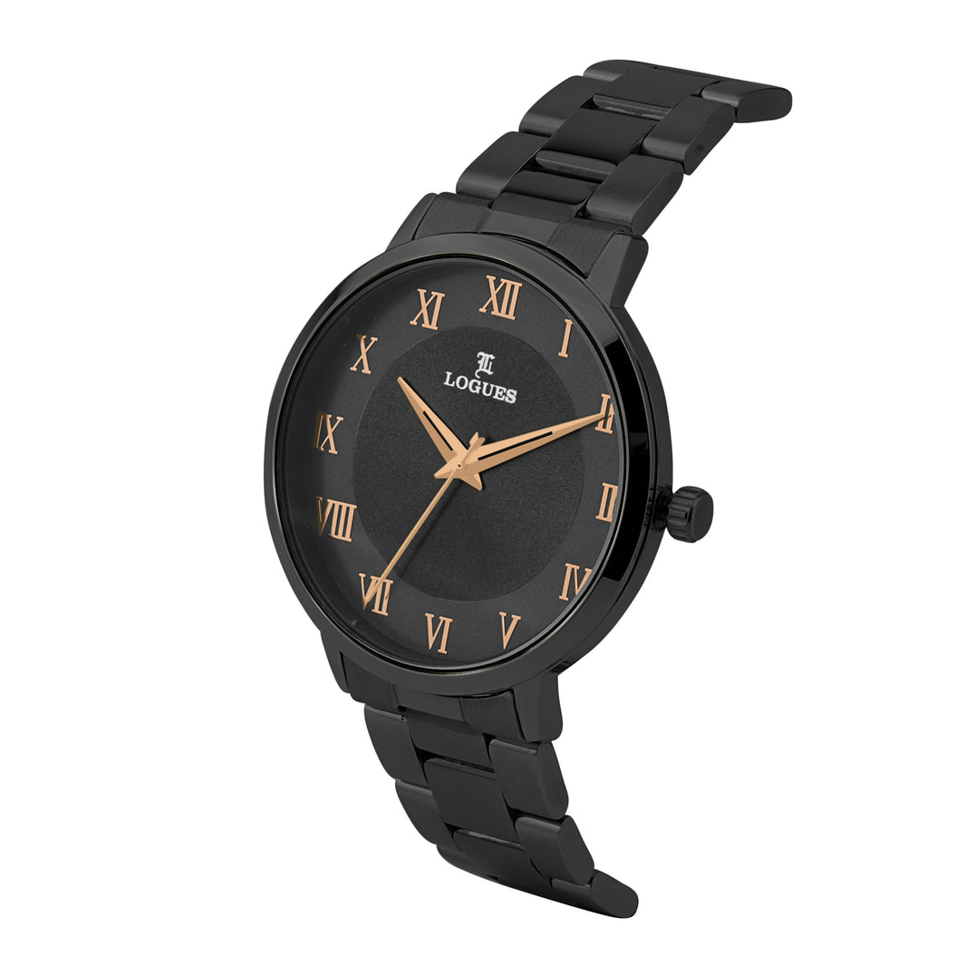image Logues | G 4219 NM-03 Logues Quartz Analogue Black Dial Black Metal Strap Watch For Men