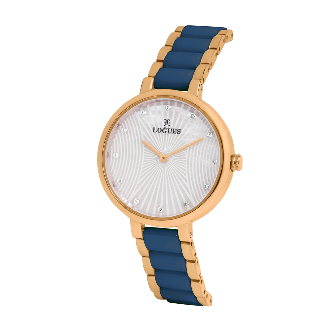 image Logues | L 6270 WVC-02 Logues Quartz Analogue Silver Dial Blue Ceramic Strap Watch For Women