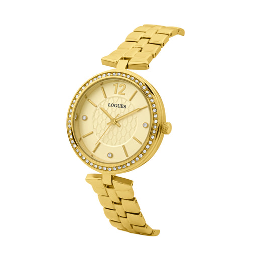 Logues | L 6275 YM-13 Logues Quartz Analogue Gold Dial Gold Metal Strap Watch For Women
