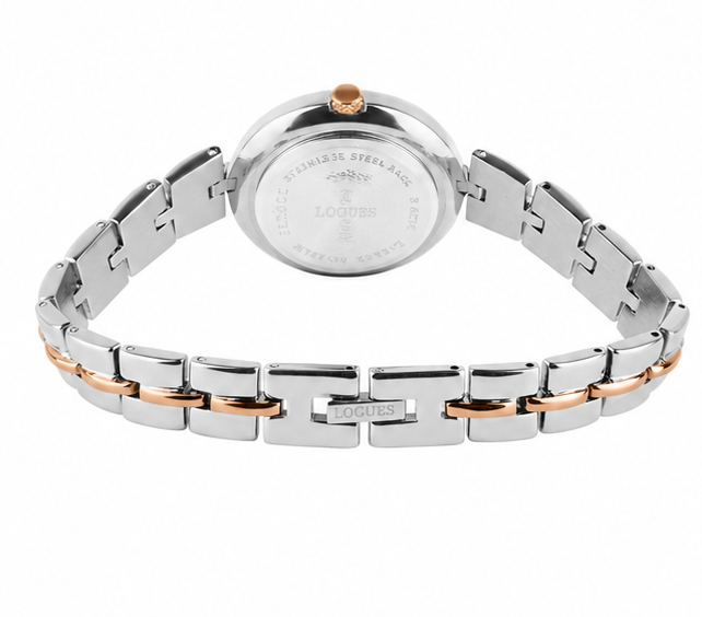 Logues | L 6262 BWM-27 Logues Quartz Analogue Grey Dial Rose Two Tone Metal Strap Watch For Women
