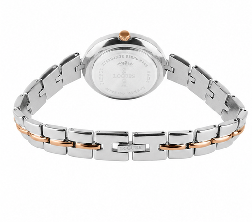 Logues | L 6262 BWM-27 Logues Quartz Analogue Grey Dial Rose Two Tone Metal Strap Watch For Women