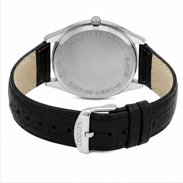 Logues | G 4204 QL-03 Logues Quartz Analogue Black Dial Grey Leather Strap Watch For Men