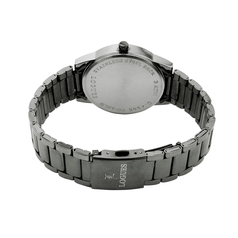 Logues | G 4205 QM-27 Logues Quartz Analogue Grey Dial Grey Metal Strap Watch For Men