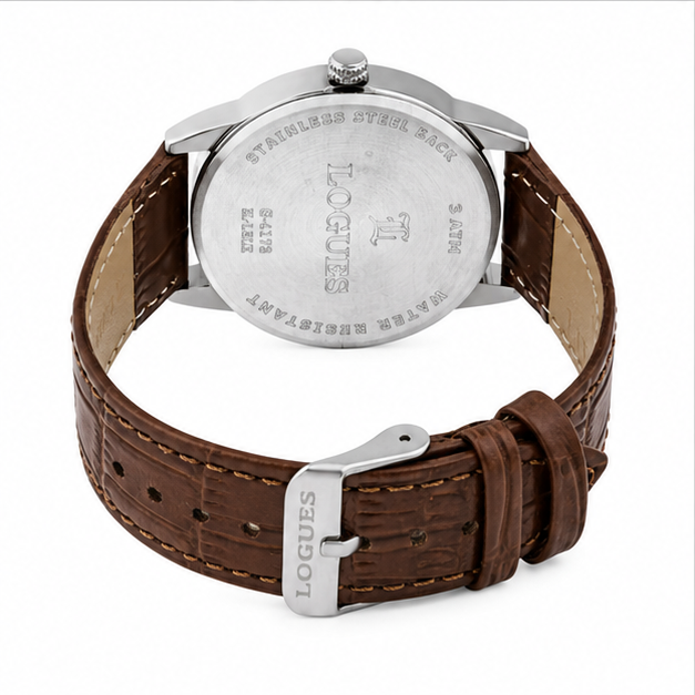 Logues | G 4173 SL-02 Logues Quartz Analogue Silver Dial Brown Leather Strap Watch For Men
