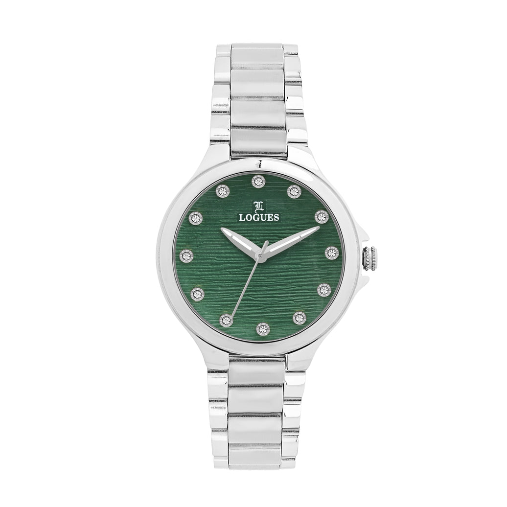 Logues | L 6239 SM-10 Logues Quartz Analogue Green Dial Steel Metal Strap Watch For Women