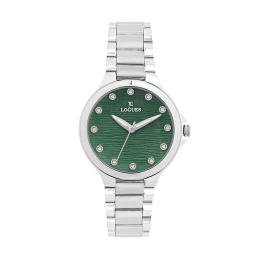 Logues | L 6239 SM-10 Logues Quartz Analogue Green Dial Steel Metal Strap Watch For Women